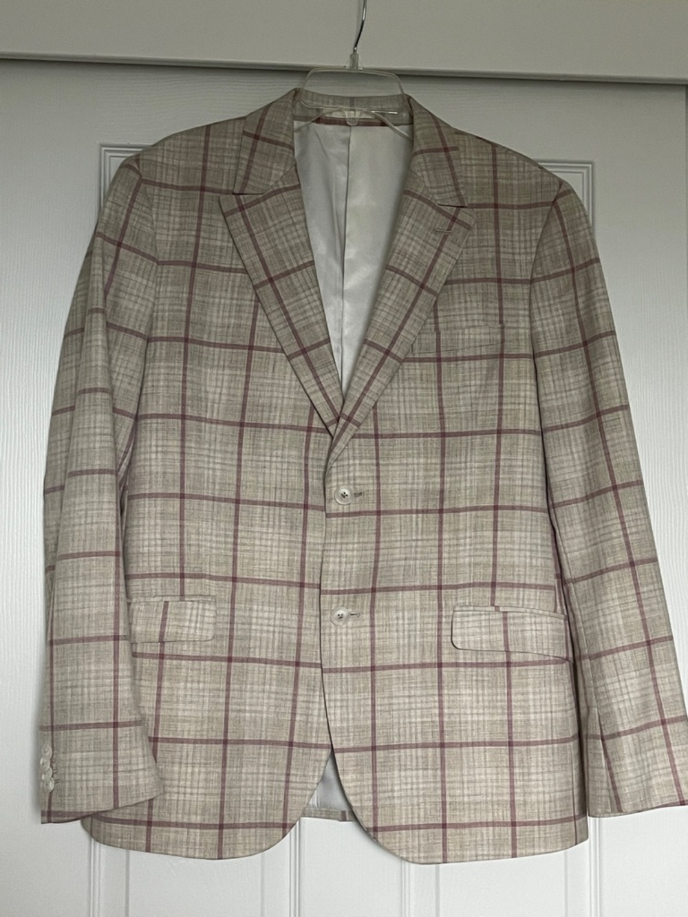 Topman slim Beige Plaid with Burgundy Windowpane suit size 42R